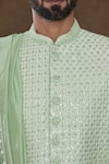 Aryavir Malhotra_Green Sherwani Pure Silk Hand Work Paisley Pattern Embellished Set _Online_at_Aza_Fashions