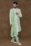 Buy_Aryavir Malhotra_Green Sherwani Pure Silk Hand Work Paisley Pattern Embellished Set _Online_at_Aza_Fashions