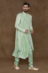 Shop_Aryavir Malhotra_Green Sherwani Pure Silk Hand Work Paisley Pattern Embellished Set _Online_at_Aza_Fashions