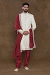 Buy_Aryavir Malhotra_Off White Sherwani Pure Silk Hand Work Sequin Floral Stripe Embellished Set_at_Aza_Fashions