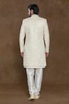 Shop_Aryavir Malhotra_Cream Kurta Pure Silk Hand Work Sequin Geometric Sherwani Set _at_Aza_Fashions