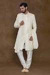 Buy_Aryavir Malhotra_Cream Kurta Pure Silk Hand Work Sequin Geometric Sherwani Set _Online_at_Aza_Fashions