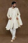 Shop_Aryavir Malhotra_Cream Kurta Pure Silk Hand Work Sequin Geometric Sherwani Set _Online_at_Aza_Fashions