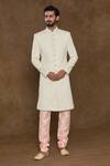 Buy_Aryavir Malhotra_Peach Sherwani Pure Silk Hand Embroidered Sequin Set _Online_at_Aza_Fashions