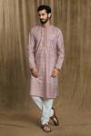 Buy_Arihant Rai Sinha_Pink Cotton, Silk Embroidery Geometric Print Kurta And Pyjama Set_at_Aza_Fashions