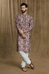 Buy_Aryavir Malhotra_Brown Kurta Cotton Printed Geometric Tile And Pyjama Set _at_Aza_Fashions