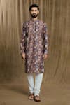 Aryavir Malhotra_Brown Kurta Cotton Printed Geometric Tile And Pyjama Set _Online_at_Aza_Fashions