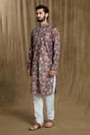 Buy_Aryavir Malhotra_Brown Kurta Cotton Printed Geometric Tile And Pyjama Set _Online_at_Aza_Fashions