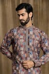 Shop_Aryavir Malhotra_Brown Kurta Cotton Printed Geometric Tile And Pyjama Set _Online_at_Aza_Fashions