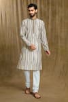 Buy_Arihant Rai Sinha_White Cotton, Silk Embroidery Chevron Print Kurta And Pyjama Set_at_Aza_Fashions