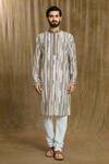 Arihant Rai Sinha_White Cotton, Silk Embroidery Chevron Print Kurta And Pyjama Set_Online_at_Aza_Fashions
