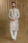 Buy_Arihant Rai Sinha_White Cotton, Silk Embroidery Chevron Print Kurta And Pyjama Set_Online_at_Aza_Fashions