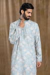 Arihant Rai Sinha_Blue Kurta Cotton Printed Floral Mandarin Collar And Pyjama Set _at_Aza_Fashions