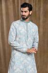Buy_Arihant Rai Sinha_Blue Kurta Cotton Printed Floral Mandarin Collar And Pyjama Set 