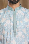 Shop_Arihant Rai Sinha_Blue Kurta Cotton Printed Floral Mandarin Collar And Pyjama Set 