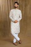 Buy_Aryavir Malhotra_Grey Kurta Cotton Printed Floral Straight And Pyjama Set _at_Aza_Fashions