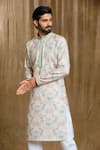 Buy_Aryavir Malhotra_Grey Kurta Cotton Printed Floral Straight And Pyjama Set 