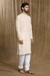 Buy_Aryavir Malhotra_Cream Kurta Cotton Printed Floral Straight Mandarin Collar And Pyjama Set _Online_at_Aza_Fashions