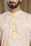 Buy_Aryavir Malhotra_Cream Kurta Cotton Printed Floral Straight Mandarin Collar And Pyjama Set 