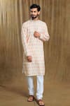 Buy_Aryavir Malhotra_Peach Kurta Cotton Printed Ikkat And Bandhani With Pyjama _at_Aza_Fashions