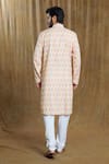 Shop_Aryavir Malhotra_Peach Kurta Cotton Printed Ikkat And Bandhani With Pyjama _at_Aza_Fashions