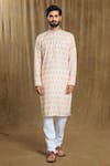 Buy_Aryavir Malhotra_Peach Kurta Cotton Printed Ikkat And Bandhani With Pyjama _Online_at_Aza_Fashions