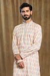 Shop_Aryavir Malhotra_Peach Kurta Cotton Printed Ikkat And Bandhani With Pyjama _Online_at_Aza_Fashions