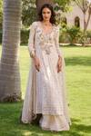 Buy_Dolly J_Ivory Georgette Embroidered Jewel Plunge Aliza Chikankari Kalidar Sharara Set _at_Aza_Fashions