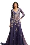 Buy_Dolly J_Purple Chiffon Embroidered Kamdani V-neck Isla Zardozi Kalidar Sharara Set _Online_at_Aza_Fashions