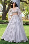 Buy_Dolly J_Ivory Organza Embellished Bead Scoop Adeline Woven Chevron Lehenga With Blouse _at_Aza_Fashions