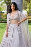Dolly J_Ivory Organza Embellished Bead Scoop Adeline Woven Chevron Lehenga With Blouse _Online_at_Aza_Fashions