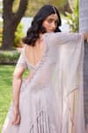 Shop_Dolly J_Ivory Organza Embellished Bead Scoop Adeline Woven Chevron Lehenga With Blouse _at_Aza_Fashions