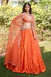 Buy_Dolly J_Orange Organza Embellished Anahita Zardozi Embroidered Cape Woven Lehenga Set _at_Aza_Fashions