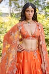 Buy_Dolly J_Orange Organza Embellished Anahita Zardozi Embroidered Cape Woven Lehenga Set _Online_at_Aza_Fashions