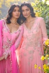 Buy_Dolly J_Pink Chiffon Embroidery Floral V Neck Devorah Parsi _Online_at_Aza_Fashions