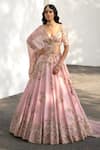 Buy_Dolly J_Pink Raw Silk Embroidery Floral V Neck Eidel Bridal Lehenga Set _at_Aza_Fashions