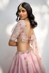 Buy_Dolly J_Pink Raw Silk Embroidery Floral V Neck Eidel Bridal Lehenga Set _Online_at_Aza_Fashions