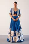 Buy_Devnaagri_Blue Silk Chanderi Hand Paint Daisy Bloom Sweetheart Neck Lehenga Set _at_Aza_Fashions