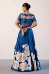 Shop_Devnaagri_Blue Silk Chanderi Hand Paint Daisy Bloom Sweetheart Neck Lehenga Set _at_Aza_Fashions