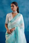 Shop_Devnaagri_Blue Silk Organza Leheriya Phool V Neck Bloom Hand Painted Saree With Blouse_Online_at_Aza_Fashions