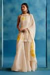 Buy_Devnaagri_Ivory Silk Organza Hand Paint Vintage Bloom And Embroidered Kurta Sharara Set _at_Aza_Fashions