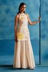 Buy_Devnaagri_Ivory Silk Organza Hand Paint Vintage Bloom And Embroidered Kurta Sharara Set _Online_at_Aza_Fashions