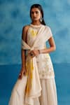 Devnaagri_Ivory Silk Organza Hand Paint Vintage Bloom And Embroidered Kurta Sharara Set _Online