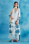 Buy_Devnaagri_Blue Kota Silk Hand Painted Thread V Neck Embroidered Kurta Palazzo Set _Online_at_Aza_Fashions