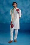 Buy_Devnaagri_Beige Silk Chanderi Hand Painted Floral Kurta And Churidar Set _at_Aza_Fashions