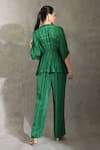 Shop_Shreya J Label_Green Crepe Print Geometric V Neck Peplum Tunic With Pant _at_Aza_Fashions