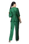 Shreya J Label_Green Crepe Print Geometric V Neck Peplum Tunic With Pant _at_Aza_Fashions