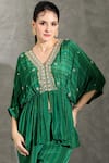 Buy_Shreya J Label_Green Crepe Print Geometric V Neck Peplum Tunic With Pant 