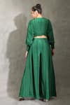 Shop_Shreya J Label_Green Crepe Print Dhari Round Neck Top With Pleated Pant _at_Aza_Fashions