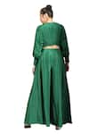 Shop_Shreya J Label_Green Crepe Print Dhari Round Neck Top With Pleated Pant _Online_at_Aza_Fashions